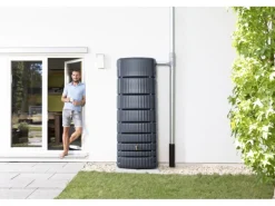 4rain Regenwasser-Nutzung|Regenwassertank Slim 650 l Graphit Grey inkl. Auslaufhahn Aqua-Quick