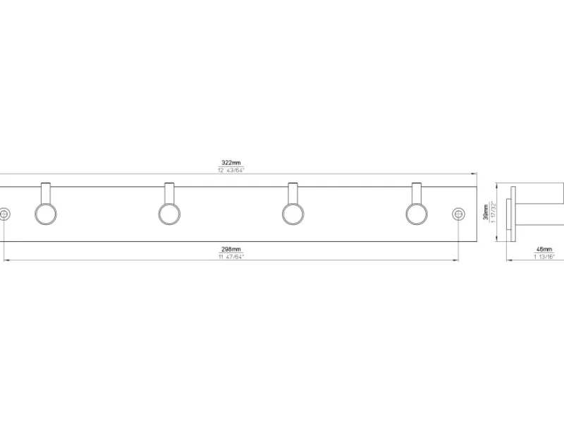 Siro Rechen|Hakenleiste 1890 Edelstahl Länge 322 mm 4 Haken