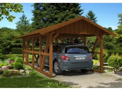 Skan Holz Quads|Carport Schwarzwald m. Dachschalung u. Rückwand 424 x 772 cm Nuss