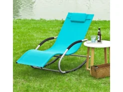 SoBuy Sonnenliegen|Schaukelliege mit Tasche aus Metall und Kunstfasergewebe Türkis OGS28-HB