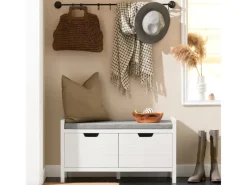 SoBuy Sitzkissen|Schuhbank mit Sitzfläche Sitzbank aus MDF 91x51x30cm Weiß-Grau FSR63-II-W