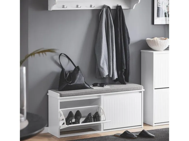 Schuhbank Schmal mit 2 Klappen Garderobenbank mit Sitzkissen FSR98-XL-W*SoBuy Outlet