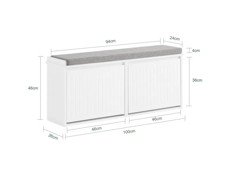 Schuhbank Schmal mit 2 Klappen Garderobenbank mit Sitzkissen FSR98-XL-W*SoBuy Outlet
