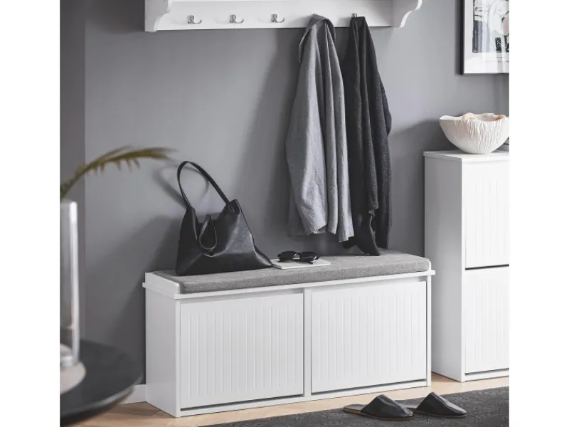 Schuhbank Schmal mit 2 Klappen Garderobenbank mit Sitzkissen FSR98-XL-W*SoBuy Outlet