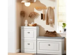 SoBuy Sitzkissen|Schuhkipper mit Sitzkissen und Klappe MDF FSR82-L-W