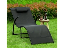 Sonnenliege Klappbar aus Metall und Kunstfasergewebe Schwarz OGS45-SCH*SoBuy Clearance