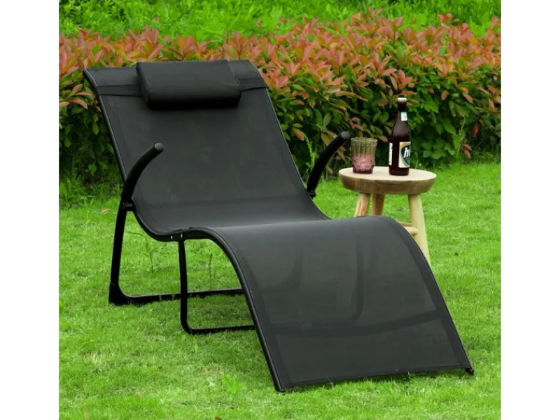 Sonnenliege Klappbar aus Metall und Kunstfasergewebe Schwarz OGS45-SCH*SoBuy Clearance