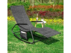 Sonnenliege mit Seitentasche Garten Metall Kunstfasergewebe Schwarz OGS47-MS*SoBuy Hot