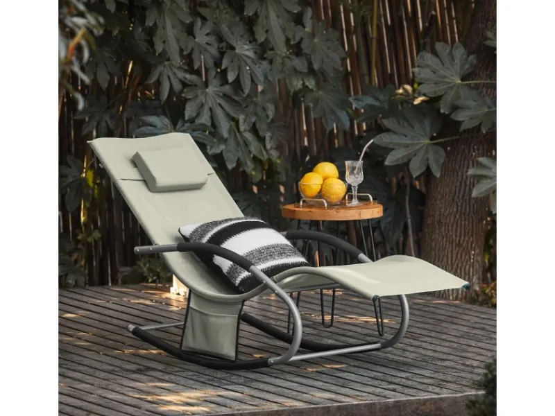 SoBuy Sonnenliegen|Sonnenliege mit Tasche Garten Metall Kunstfasergewebe Beige OGS28-MI