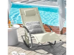 SoBuy Sonnenliegen|Sonnenliege mit Tasche Garten Metall Kunstfasergewebe Beige OGS28-MI