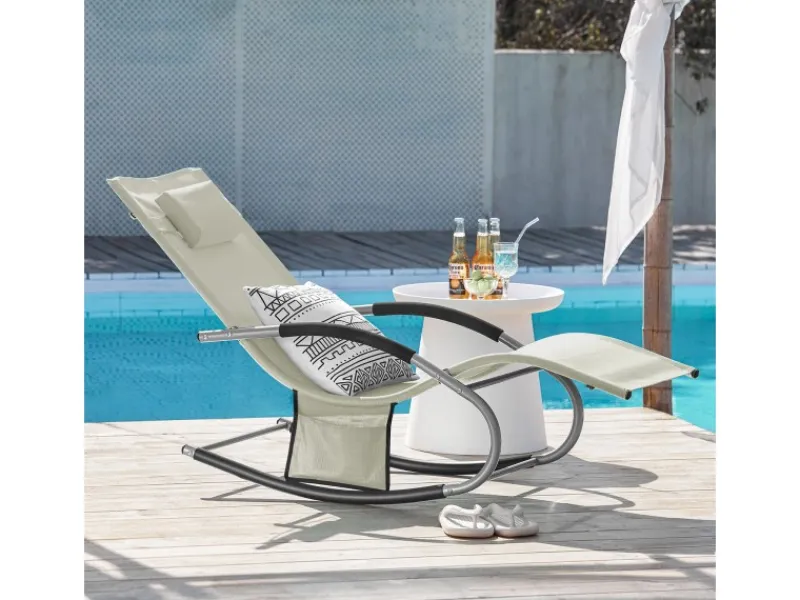 SoBuy Sonnenliegen|Sonnenliege mit Tasche Garten Metall Kunstfasergewebe Beige OGS28-MI