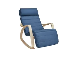 Songmics Sitzkissen|Schaukelstuhl mit Armlehnen Birkenholz 67 x 121,5 x 84 cm Blau-Natur