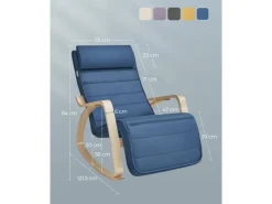 Songmics Sitzkissen|Schaukelstuhl mit Armlehnen Birkenholz 67 x 121,5 x 84 cm Blau-Natur
