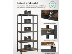 Songmics Balkonmöbel|Standregal 50 cm x 100 cm x 200 cm Braun-Schwarz