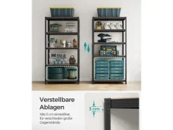 Songmics Balkonmöbel|Standregal 50 cm x 100 cm x 200 cm Braun-Schwarz