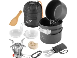 STAHLWERK Campingzubehör|Camping Kochgeschirr Alu Campinggeschirr Gaskocher Outdoor Set