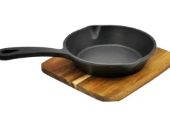 Grill-Gusspfanne mit Akazien Holzbrett Ø 15 cm Schwarz*Steuber Hot