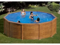 Stahlwand Pool-Set Holz-Dekor RHODOS Aufstellb. rund Ø 460 x 120cm*Summer Fun Clearance