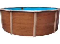 Summer Fun Aufstellpools|Stahlwand-Pool Set Holz-Dekor RIMINI Aufstellb. rund Ø 350 x 120cm