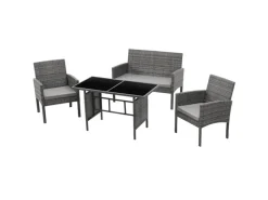 SVITA Gartenmöbel-Sets|Lounge-Gartenmöbel|Brooklyn XL Rattan Essgruppe Garten Möbel Set mit Tisch 2 Sessel 2er Sofa