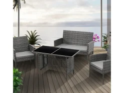 SVITA Gartenmöbel-Sets|Lounge-Gartenmöbel|Brooklyn XL Rattan Essgruppe Garten Möbel Set mit Tisch 2 Sessel 2er Sofa