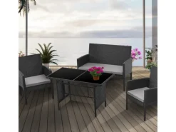 SVITA Gartenmöbel-Sets|Lounge-Gartenmöbel|Brooklyn XL Rattan Essgruppe Garten Möbel Set mit Tisch 2 Sessel 2er Sofa