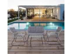 SVITA Lounge-Gartenmöbel|Gartenmöbel-Sets|Capri Balkonmöbel-Set Polyrattan Sitzgruppe Outdoor 4-tlg. Gartenlounge Hell