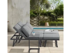 SVITA Lounge-Gartenmöbel|Balkonmöbel|Grenada Gartenlounge 4-teilig Doppelliege Metallgestell Schwarz/Grau