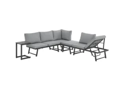 SVITA Lounge-Gartenmöbel|Balkonmöbel|Grenada Gartenlounge 4-teilig Doppelliege Metallgestell Schwarz/Grau