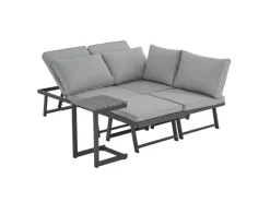 SVITA Lounge-Gartenmöbel|Balkonmöbel|Grenada Gartenlounge 4-teilig Doppelliege Metallgestell Schwarz/Grau