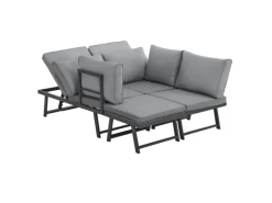 SVITA Lounge-Gartenmöbel|Balkonmöbel|Grenada Gartenlounge 4-teilig Doppelliege Metallgestell Schwarz/Grau