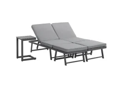SVITA Lounge-Gartenmöbel|Balkonmöbel|Grenada Gartenlounge 4-teilig Doppelliege Metallgestell Schwarz/Grau
