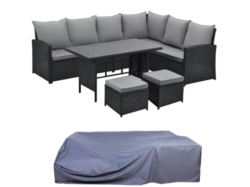 SVITA Sitzkissen|Gartenmöbel-Sets|Monroe Garten-Lounge Set Abdeckhaube Polyrattan Lounge-Möbel Sitzgruppe