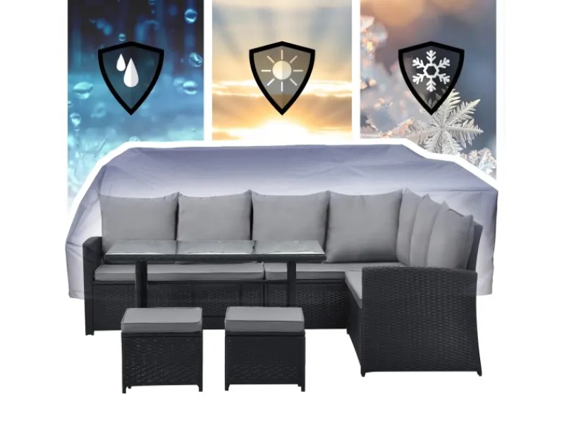 SVITA Sitzkissen|Gartenmöbel-Sets|Monroe Garten-Lounge Set Abdeckhaube Polyrattan Lounge-Möbel Sitzgruppe