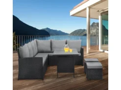 SVITA Sitzkissen|Gartenmöbel-Sets|Monroe Garten-Lounge Set Abdeckhaube Polyrattan Lounge-Möbel Sitzgruppe