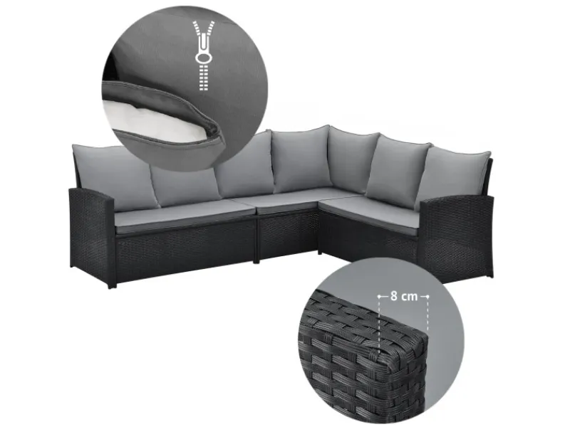 SVITA Sitzkissen|Gartenmöbel-Sets|Monroe Garten-Lounge Set Abdeckhaube Polyrattan Lounge-Möbel Sitzgruppe
