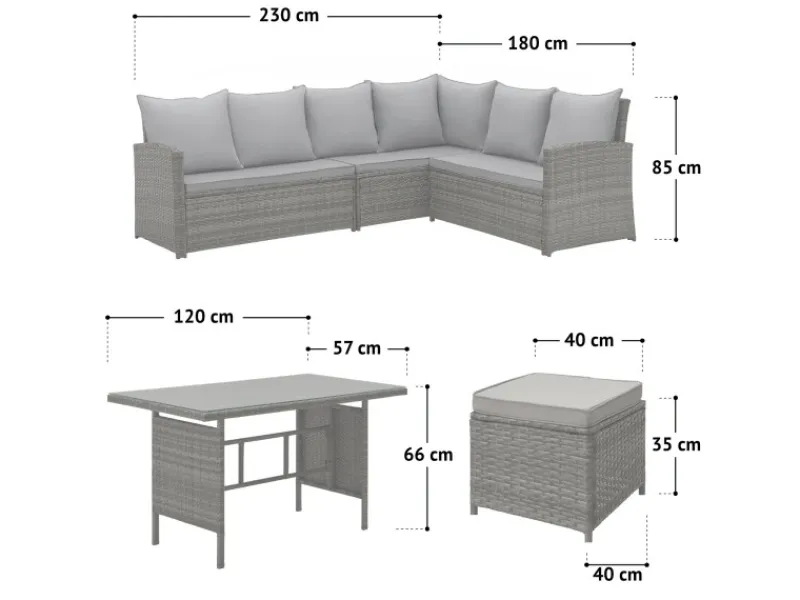 SVITA Sitzkissen|Gartenmöbel-Sets|Monroe Garten-Lounge Set Abdeckhaube Polyrattan Lounge-Möbel Sitzgruppe