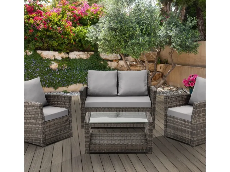 Roma Polyrattan Set Sitzgruppe Lounge Tisch Garnitur Gartenmöbel*SVITA Discount