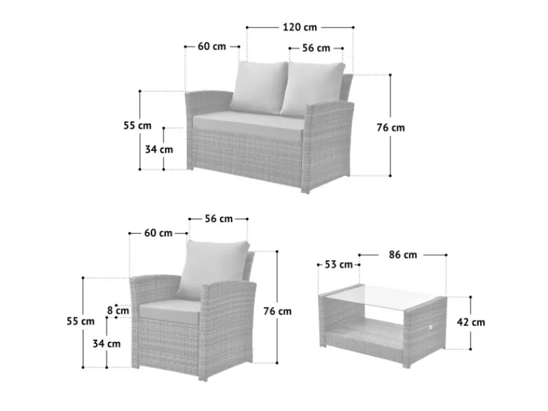 Roma Polyrattan Set Sitzgruppe Lounge Tisch Garnitur Gartenmöbel*SVITA Discount