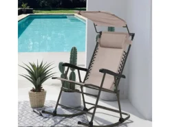 SVITA Gartenstühle|Schaukelstuhl Faltbar Outdoor Mit Sonnenschutz Kopfstütze Armlehne