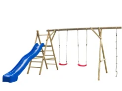 SwingKing Gartenspielgeräte|Doppel-Schaukel Noortje mit Rutsche 220 cm x 450 cm x 375 cm