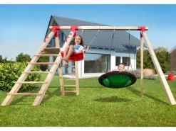 Weka Gartenspielgeräte|Tabaluga Doppelschaukel mit Podest, Schaukelnest und Schaukelbrett