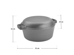 TAINO Grillzubehör|Smoker|Double Dutch Oven 6L Gusseisen Deckel Allzweck-Kochtopf Schmortopf Dopf