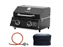 TAINO Tischgrills|Gasgrills|Platinum Compact Dark Set Haube Regler Tischgrill 2 Brenner Gasgrill Kompakt Camping BBQ