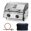 TAINO Tischgrills|Gasgrills|Platinum Compact Set Tischgrill Abdeckhaube Gasdruckminderer 2 Brenner Gasgrill Edelstahl