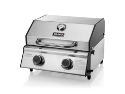 TAINO Tischgrills|Gasgrills|Platinum Compact Set Tischgrill Abdeckhaube Gasdruckminderer 2 Brenner Gasgrill Edelstahl
