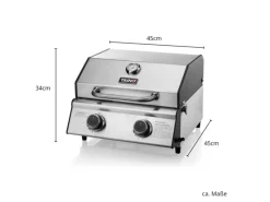 TAINO Tischgrills|Gasgrills|Platinum Compact Set Tischgrill Abdeckhaube Gasdruckminderer 2 Brenner Gasgrill Edelstahl
