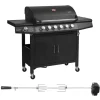 Red 6+1 Gasgrill Set mit Drehspieß Grillwagen BBQ Edelstahl-Brenner Gas-Grill Schwarz*TAINO Outlet