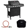 TAINO Gasgrills|Red 4+1 Gasgrill Set Mit Haube und Regler Grillwagen BBQ Edelstahl-Brenner Gas-Grill Schwarz