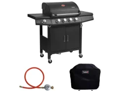 TAINO Gasgrills|Red 4+1 Gasgrill Set Mit Haube und Regler Grillwagen BBQ Edelstahl-Brenner Gas-Grill Schwarz